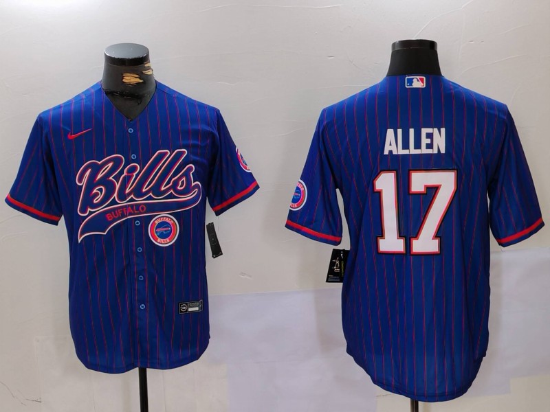 Men Buffalo Bills 17 Allen Blue Stripe Joint Name 2024 Nike Limited NFL Jersey style 910